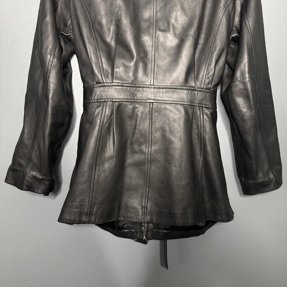 Jacqueline Ferrari Black Lambskin Leather Belted Jacket Coat Women's Medium Y2k - Picture 9 of 11